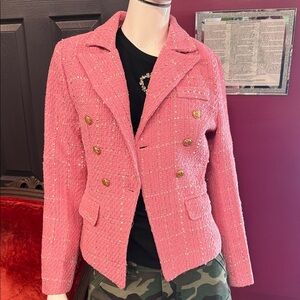 Pink tweed with gold metallic stitching
